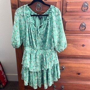 NWT J.NNA Women’s Light green And Coral Floral Dress, Size Medium.